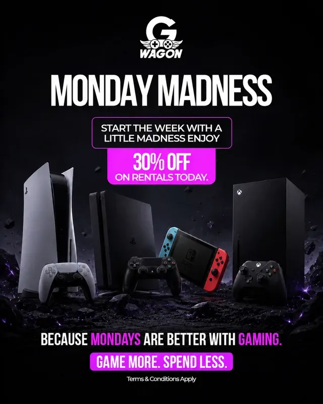 Game Wagon weekday offer: Monday Madness, 30% off rentals