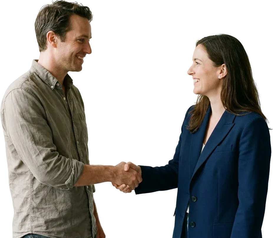 Illustration: two people shaking hands over a new plan
