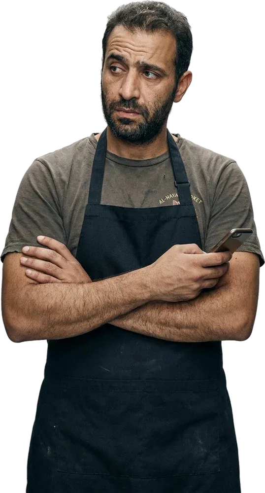 Illustration: a worried shop owner with arms crossed, waiting for customers