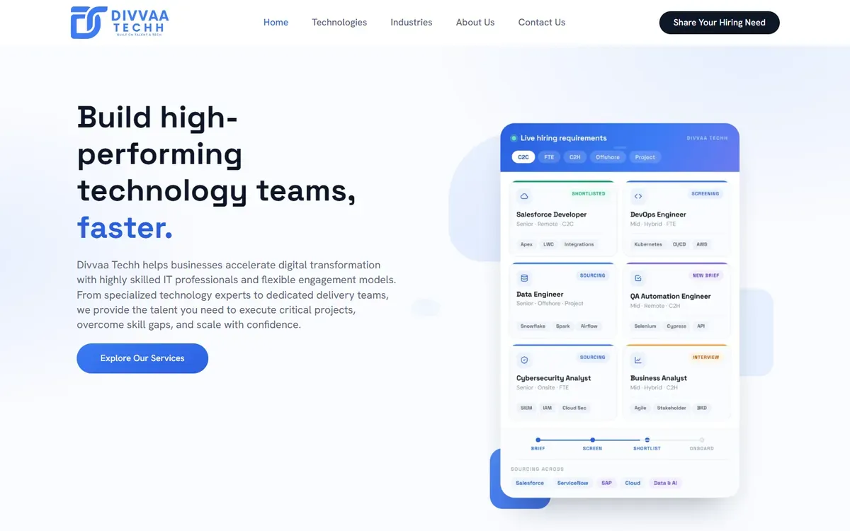 Divvaa Techh website, home page